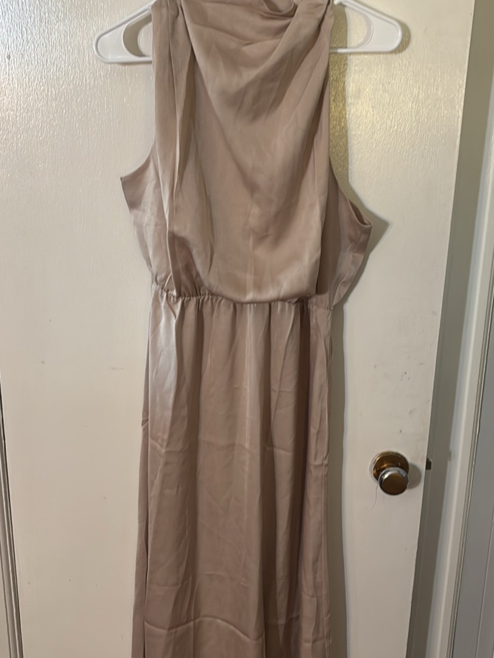 Sleeveless Beige Cowl Neck Maxi Dress - Unbranded